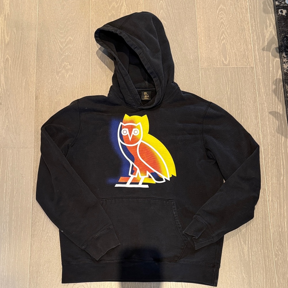 Black Hoodie with Colorful Owl Design